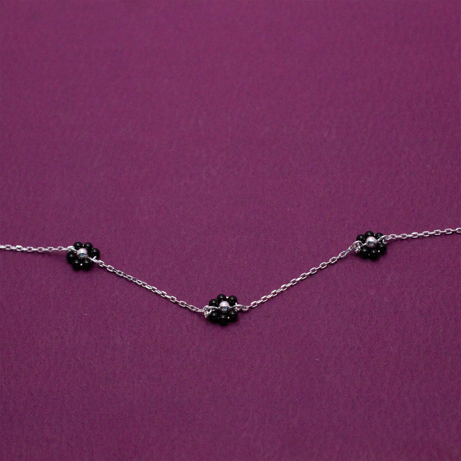 Silver 925 - Black Flower Chain Bracelet