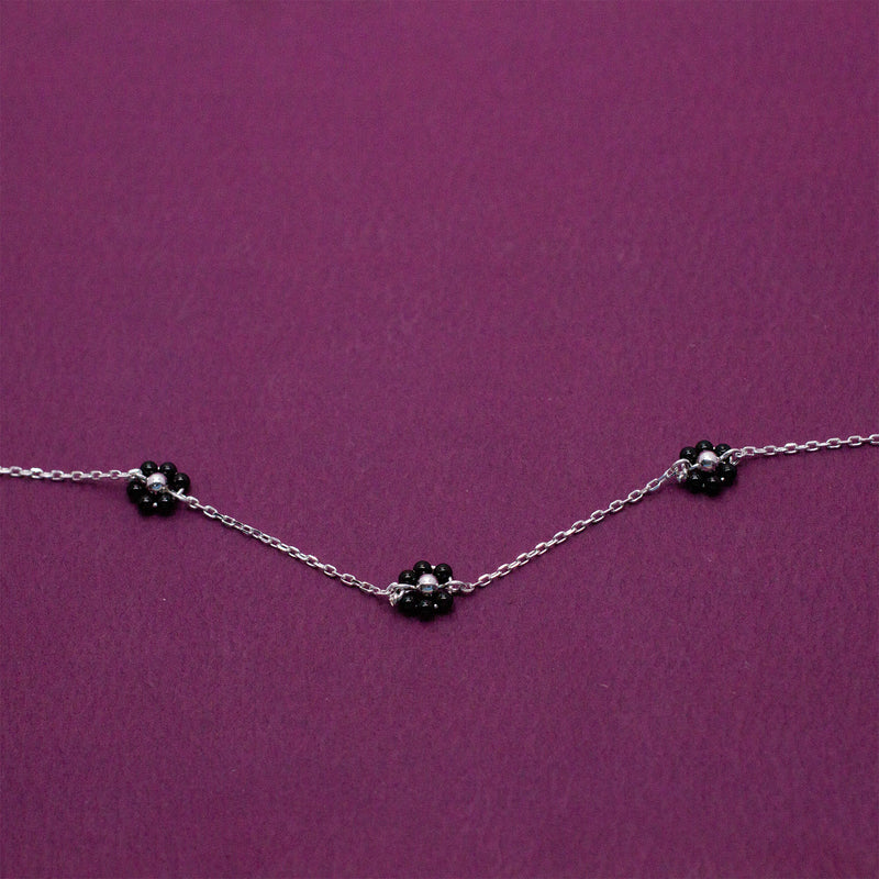 Silver 925 - Black Flower Chain Bracelet