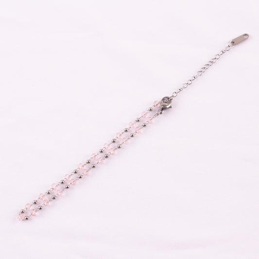 Pink Beads and Chain Anklet