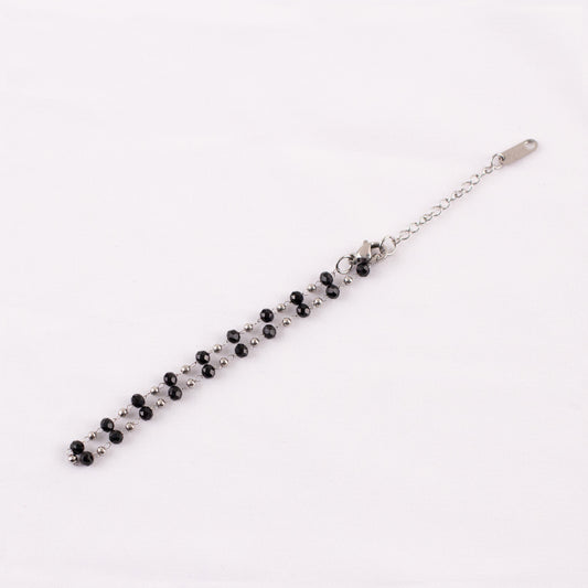 Black Beads and Chain Anklet