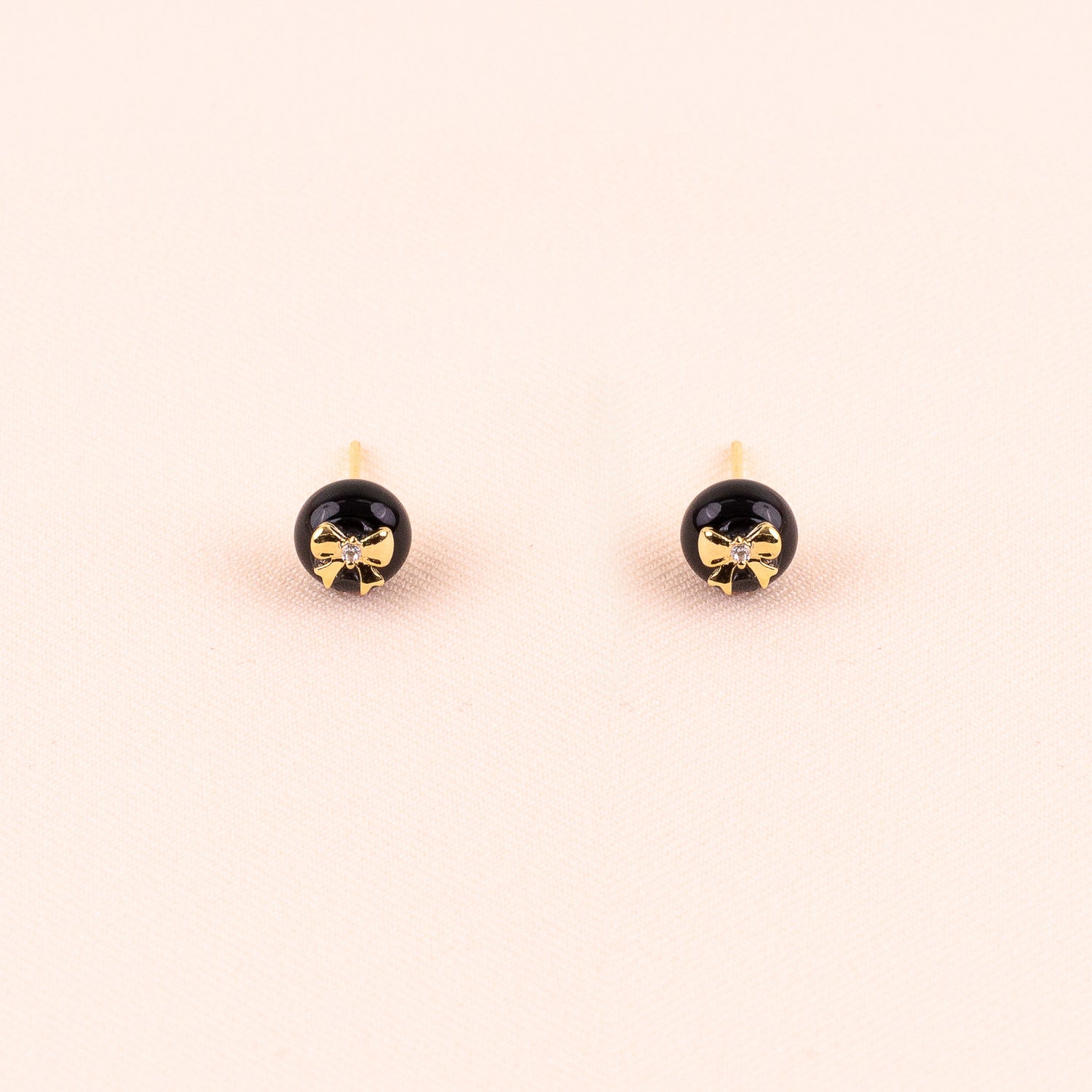 Gold Bows on Black Stud Earrings