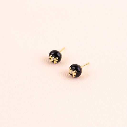 Gold Bows on Black Stud Earrings